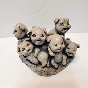 Pigs Figurine, Mt St Helen's Sculpture, Hand Crafted, Volcanic Ash, Evergreen